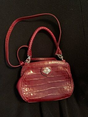 Brighton Red Croc-Embossed Crossbody with Braided Top Handle